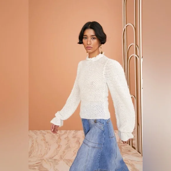 NWT Ulla Johnson Laila Ruffled Alpaca-Blend Sweater